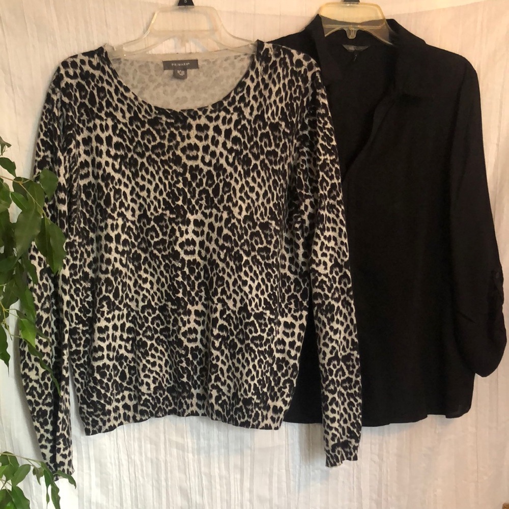PRIMARK & DAISY FUENTES SZ L cheetah print sweater & black roll tab slee…